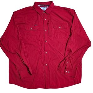 PONCHO Mens XXL Regular Fit  Long Sleeve Button Down Fishing Shirt Red Outdoors